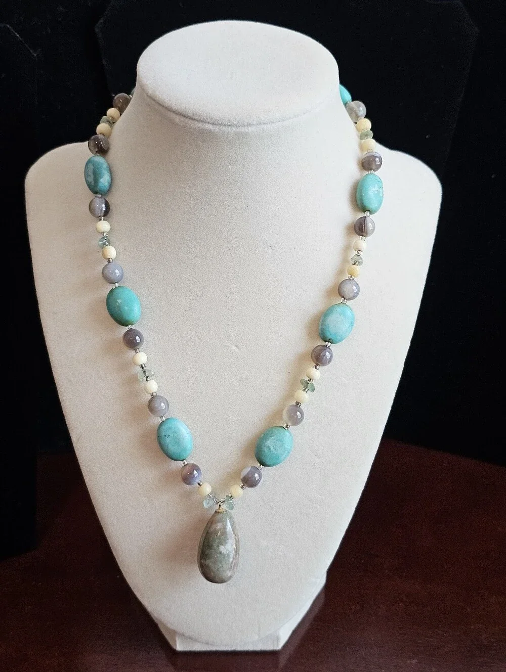 Artisan Natural Turquoise Mixed Gemstone Beaded Drop Necklace